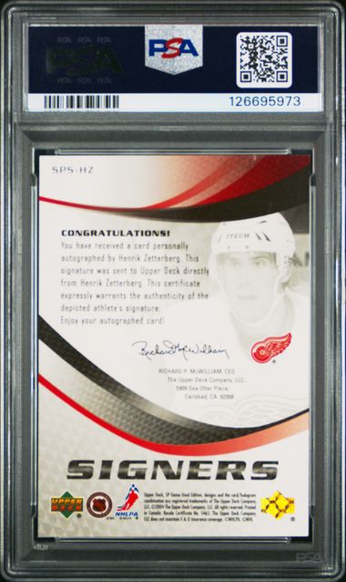 2003 SP GAME USED SIGNERS #SPSHZ HENRIK ZETTERBERG SIGNERS