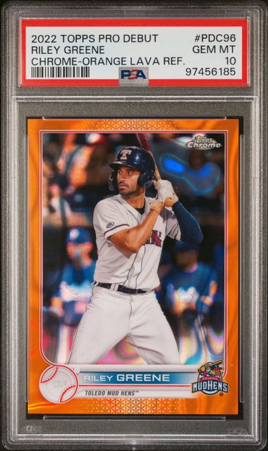 2022 TOPPS PRO DEBUT #PDC96 RILEY GREENE CHROME-ORANGE LAVA REF.