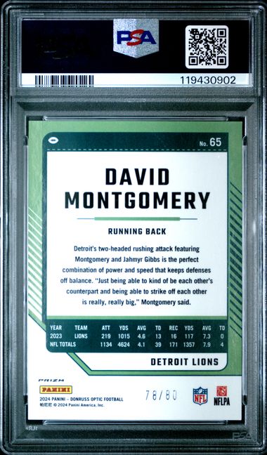 2024 PANINI DONRUSS OPTIC #65 DAVID MONTGOMERY PINK VELOCITY