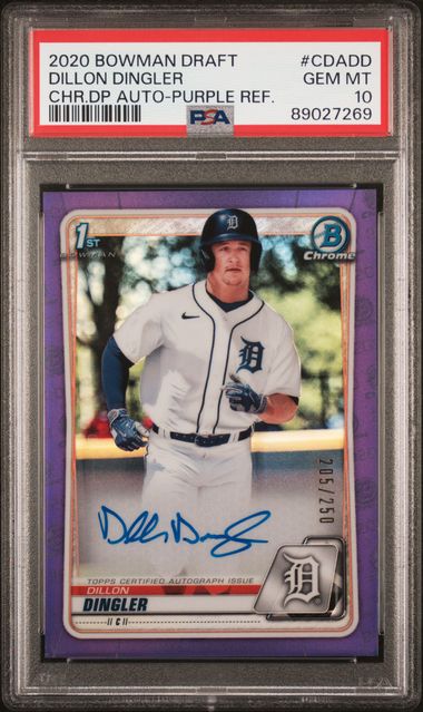2020 BOWMAN DRAFT CHROME DRAFT PICKS AUTOGRAPHS #CDADD DILLON DINGLER CHR.DP AUTO-PURPLE REF.