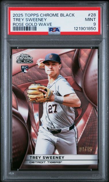 2025 TOPPS CHROME BLACK #28 TREY SWEENEY ROSE GOLD WAVE