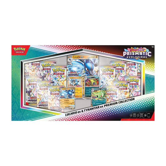 Pokémon Scarlet & Violet Prismatic Evolutions Lucario ex & Tyranitar ex Premium Collection