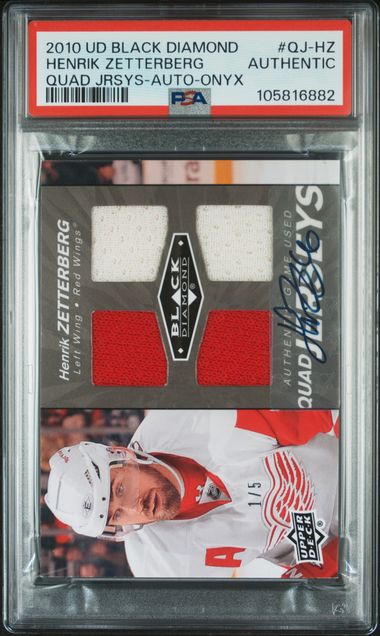 2010 UPPER DECK BLACK DIAMOND QUAD JERSEYS #QJ-HZ HENRIK ZETTERBERG QUAD JRSYS-AUTO-ONYX