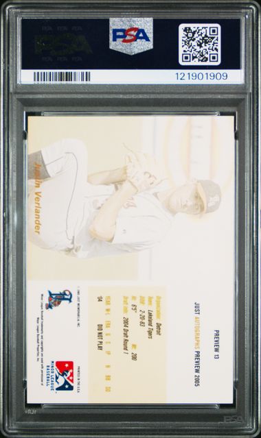 2005 JUST AUTOGRAPHS PREVIEW 2005 #13 JUSTIN VERLANDER PREVIEW 2005