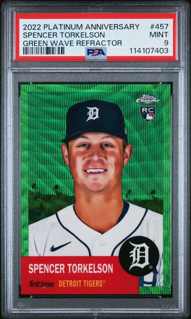 2022 TOPPS CHROME PLATINUM ANNIVERSARY #457 SPENCER TORKELSON GREEN WAVE REFRACTOR