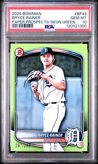 2025 BOWMAN PAPER PROSPECTS #BP49 BRYCE RAINER PAPER PROSPECTS-NEON GREEN