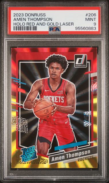 2023 PANINI DONRUSS #206 AMEN THOMPSON HOLO RED AND GOLD LASER